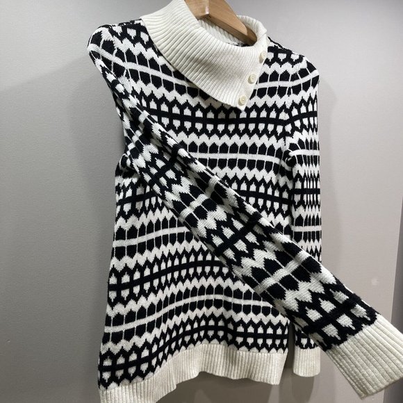 TALBOTS Womens Petite S Classic Geometric Button Neck Pullover Sweater Black - Picture 9 of 10